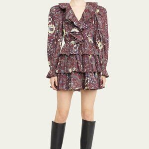 Ulla Johnson Lola Heliotrope Floral Cotton Ruffles Mini Dress Women's size 4